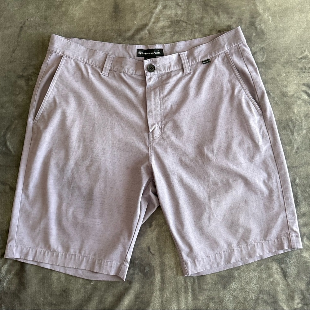 Travis Matthew Shorts Men's 38 Heathered Purple Stretch Golf Casual 10"Inseam